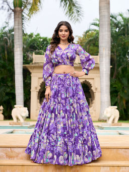 LooknBook Art - Purple Floral Stitched Lehenga with Stitched Blouse (Set of 2)