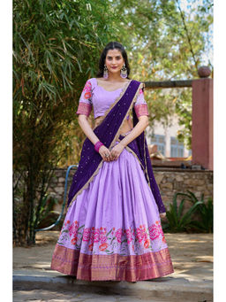 LooknBook Art - Lavender Embroidered Stitched Lehenga with Unstitched Blouse and Dupatta (Set of 3)