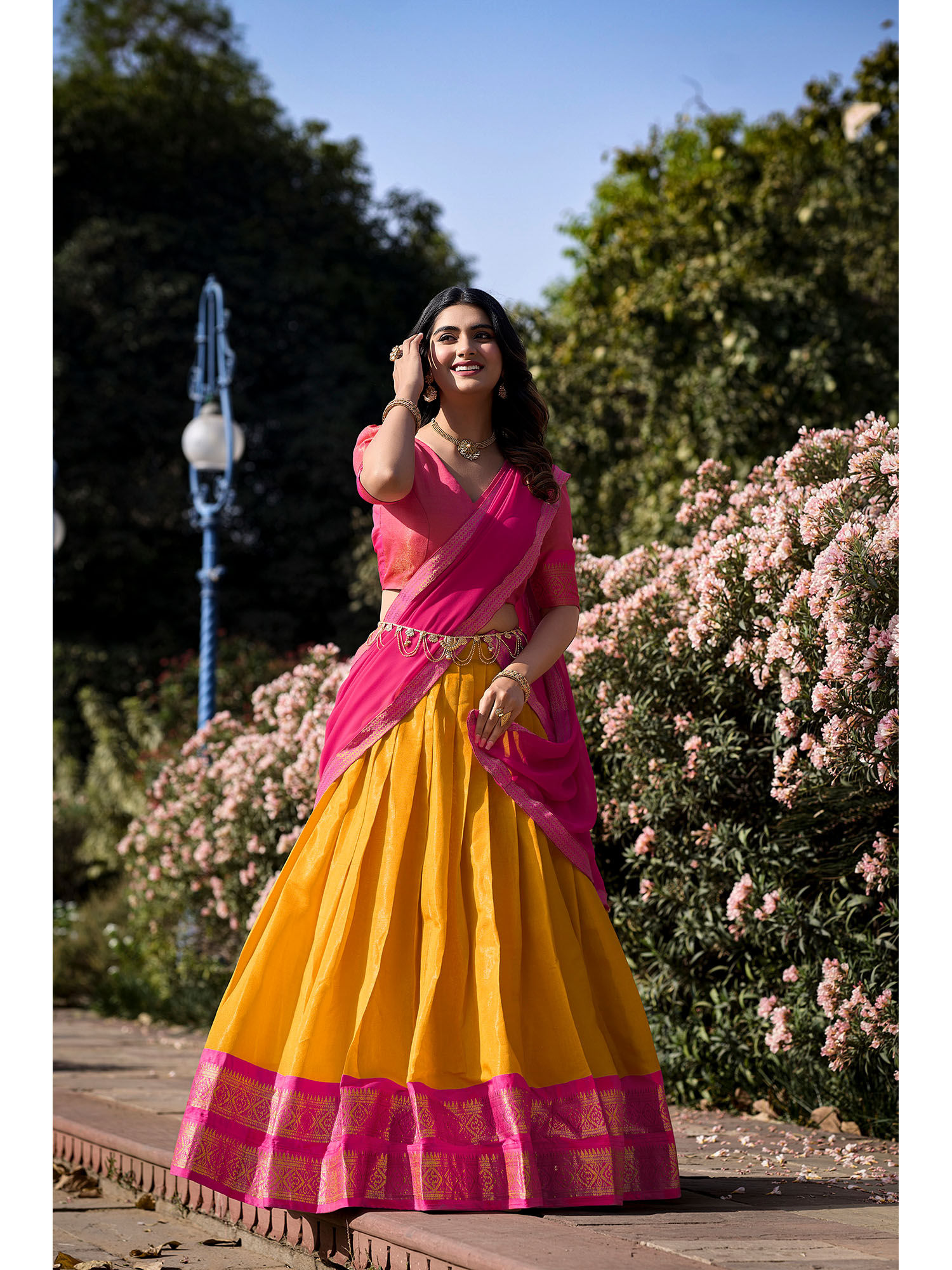 Mustard Woven Stitched Lehenga with Unstitched Blouse and Dupatta (Set of 3)-image-38