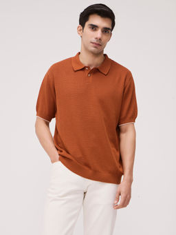 Andamen - Brown Men Pure Cotton Structured Relaxed Fit Polo T-Shirt