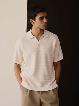 Andamen - Off White Men Pure Cotton Structured Relaxed Fit Polo T-Shirt