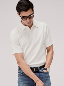 Andamen - White Men Pure Cotton Structured Regular Fit Polo T-Shirt