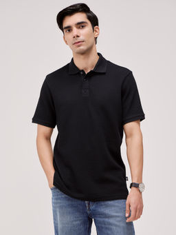 Andamen - Black Men Pure Cotton Gold Finish Regular Fit Polo T-Shirt