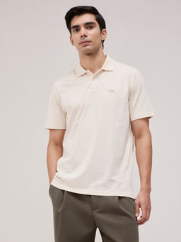 Andamen - Cream Men Pure Cotton Logo Embroidered Regular Fit Polo T-Shirt
