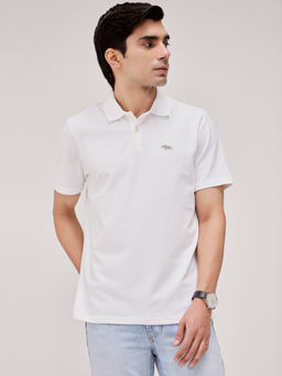 Andamen - White Men Cotton Lycra Logo Embroidered Regular Fit Polo T-Shirt