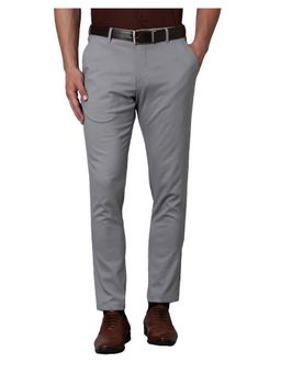 Louis Philippe - Men Grey Contemporary Fit Solid Flat Front Casual Pant