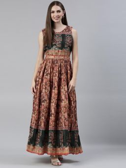NEERU'S - Rust Straight Casual Printed Maxi Dress