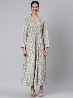 NEERU'S - Grey Casual Printed Maxi Dress with Belt (Set of 2)