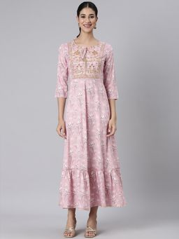 NEERU'S - Pink Casual Floral Maxi Dress