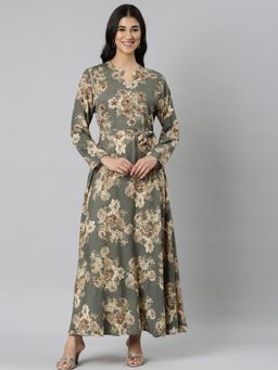 NEERU'S - Grey Casual Floral Maxi Dress