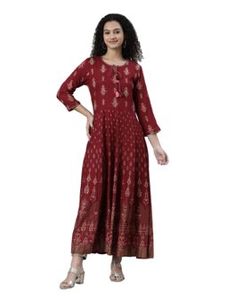 NEERU'S - Maroon Straight Ethnic Printed Maxi Dress