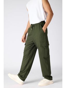 FREAKINS - Relaxed Fit Cotton Knitted Green Cargo Joggers