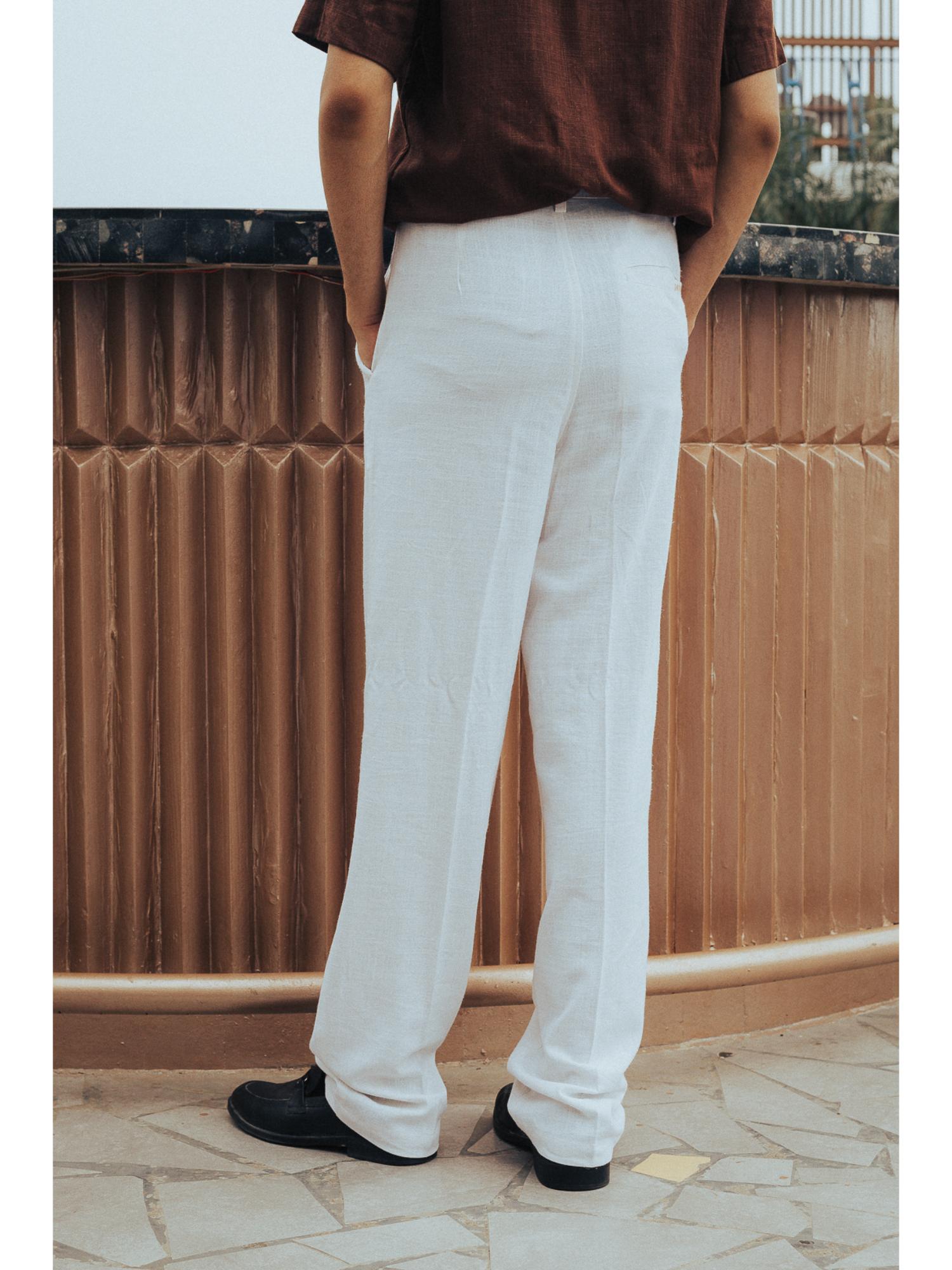 Buy JAVINISHKA White High Waist Korean Fit Linen Trouser (28) Online