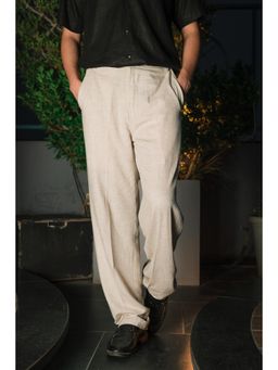 JAVINISHKA - Beige High Waist Korean Fit Linen Trouser