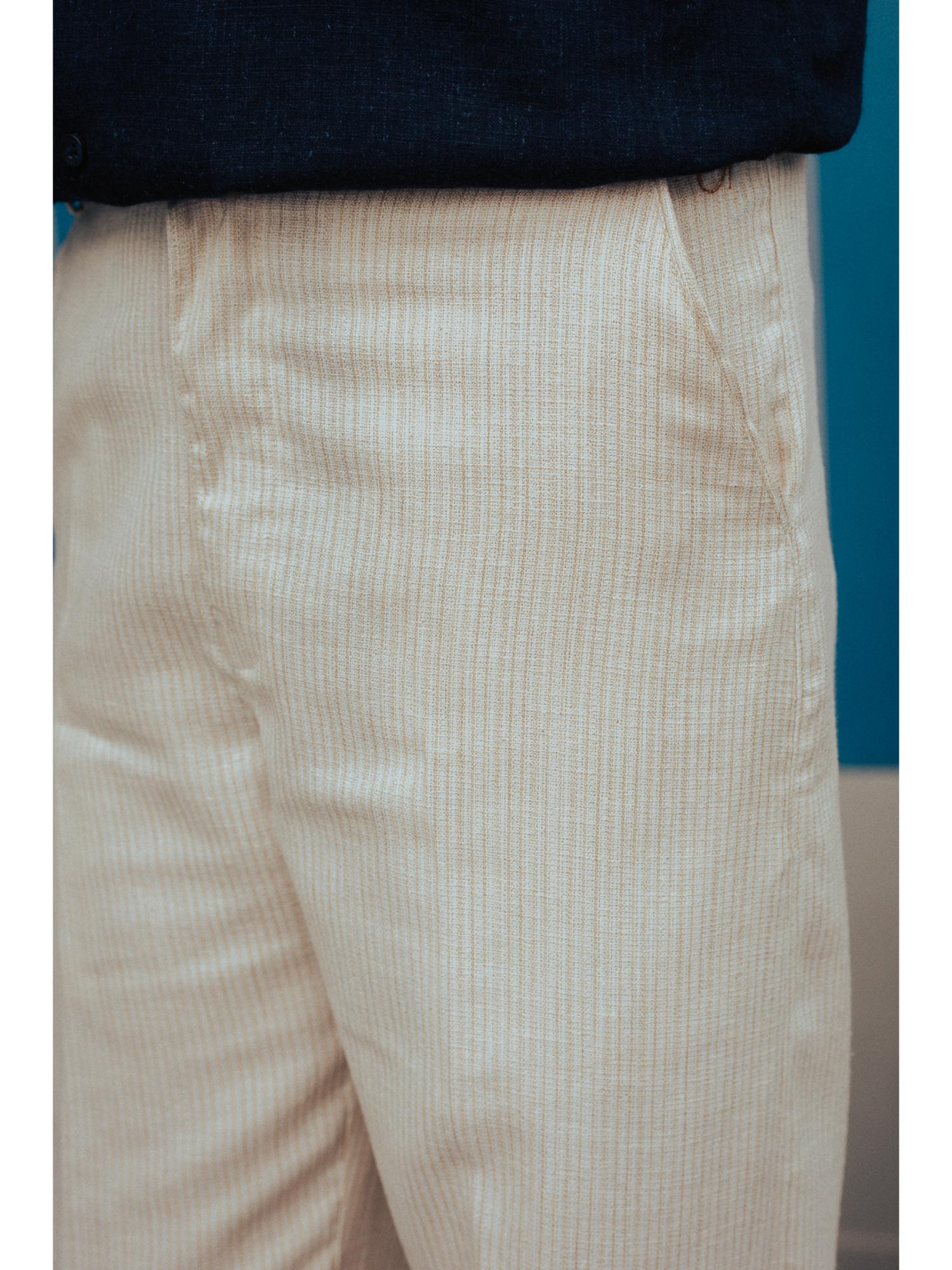 Buy JAVINISHKA Off White Textured High Waist Korean Fit Linen