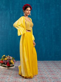 Gajra Gang - Desert Dance Yellow Mirror work Co-ord Set & Shrug GGSKD59 (Set of 3)