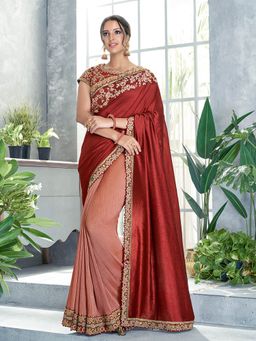 Odette - Red Silk Crush Silk Designer Saree with Unstitched Blouse