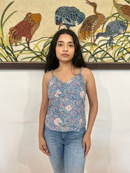 GOODHAND - Grey Cotton Block Printed Cami Women Top