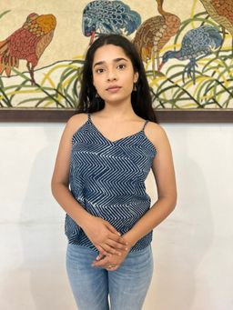 GOODHAND - Indigo Cotton Block Printed Cami Women Top