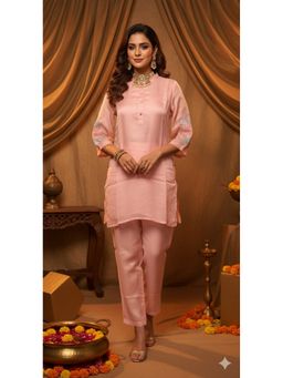 Kasya - Peach Embroidered Viscose Organza Co-Ord Set