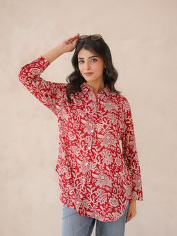 GOODHAND - Red Cotton Block Printed Women Shirt