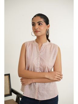 GOODHAND - Peach Cotton Block Printed Sleeveless Women Top