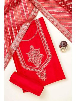 Soch - Womens Red Silk Blend Embroidered Unstitch Dress Material with Sequins Work (Set of 3)