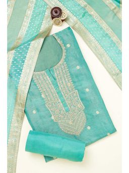 Soch - Womens Turquoise Blue Silk Embroidered Unstitch Dress Material with Sequins Work (Set of 3)