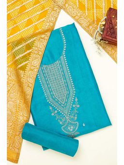 Soch - Womens Teal Silk Blend Embroidered Unstiched Dress Material with Sequins Work (Set of 3)