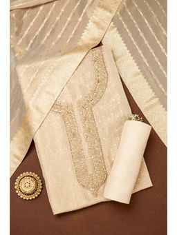 Soch - Womens Cream Silk Blend Embroidered Unstitch Dress Material with Sequins Work (Set of 3)