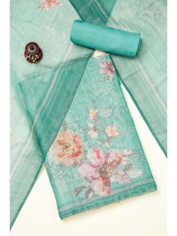 Soch - Womens Turquoise Blue Silk Blend Floral Unstitch Dress Material with Sequins Work (Set of 3)