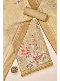 Soch - Womens Beige Silk Blend Floral Print Unstitch Dress Material with Sequins Work (Set of 3)