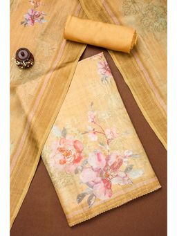 Soch - Womens Mustard Silk Blend Floral Print Unstitch Dress Material with Sequins Work (Set of 3)