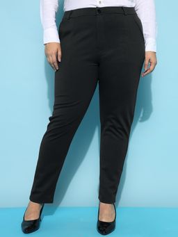 FITHUB - Women Polyester Solid Black High Waist Formal Trouser