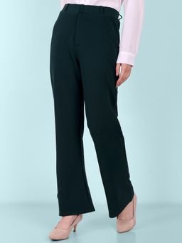 FITHUB - Women Polyester Solid Green High Waist Formal Trouser