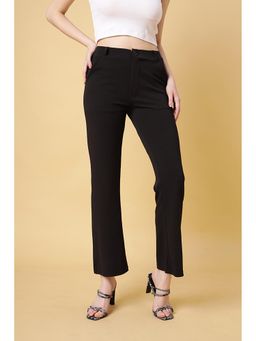 FITHUB - Women Polyester Solid Black High Waist Casual Trouser