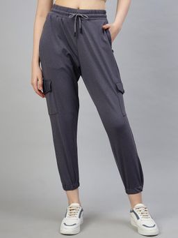 FITHUB - Women Polyester Solid Grey High Waist Joggers