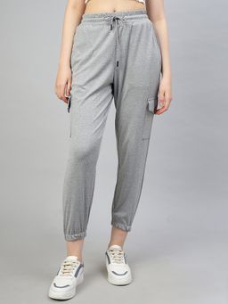 FITHUB - Women Polyester Solid Grey High Waist Joggers