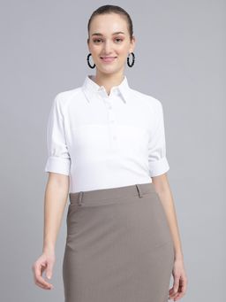 FITHUB - Women Polyester Solid White Puff Sleeves Shirt Style Top
