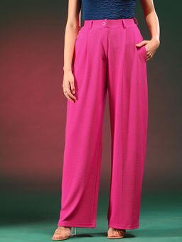 KOTTY - Women Viscose Solid Pink High Waist Casual Trouser