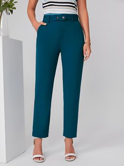 KOTTY - Women Viscose Solid Green High Waist Casual Trouser