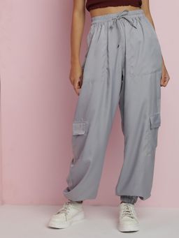 KOTTY - Women Polyester Solid Grey High Waist Joggers