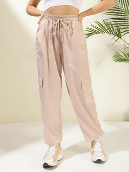 KOTTY - Women Polyester Solid Beige High Waist Joggers