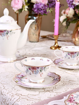 Vigneto - Lilac Garden Cup and Saucer Set (Vintage Collection, 6 Cups and 6 Saucers)
