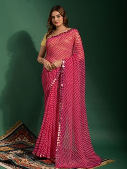 Odette - Pink Chiffon Designer Saree with Unstitched Blouse
