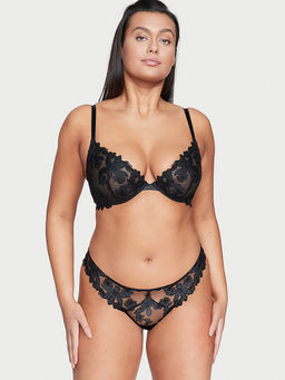 Victoria's Secret - Women Black Very Sexy Embroidered Thong Panty