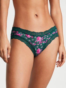Victoria's Secret - Women Green Floral Lace-Waist Cotton Cheeky Hipster Panty