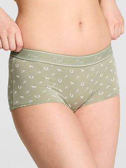 Victoria's Secret - Women Green Printed Cotton Boyshorts Panty