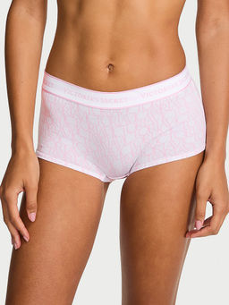 Victoria's Secret - Women White-Pink Cotton Boyshorts Panty
