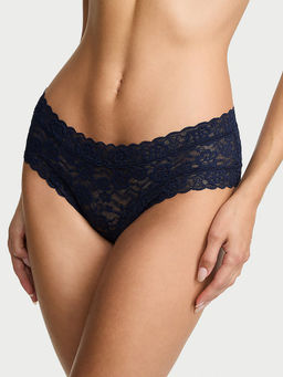 Victoria's Secret - Women Navy Blue Lace Self Design Cheeky Brief Panty